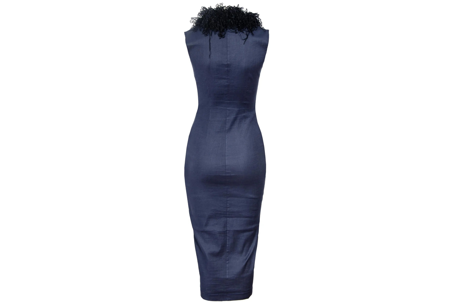 F/W 1997 Marcel Marongiu plunge neck dress with dramatic ribbon collar / Made in France