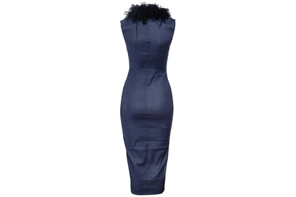 F/W 1997 Marcel Marongiu plunge neck dress with dramatic ribbon collar / Made in France