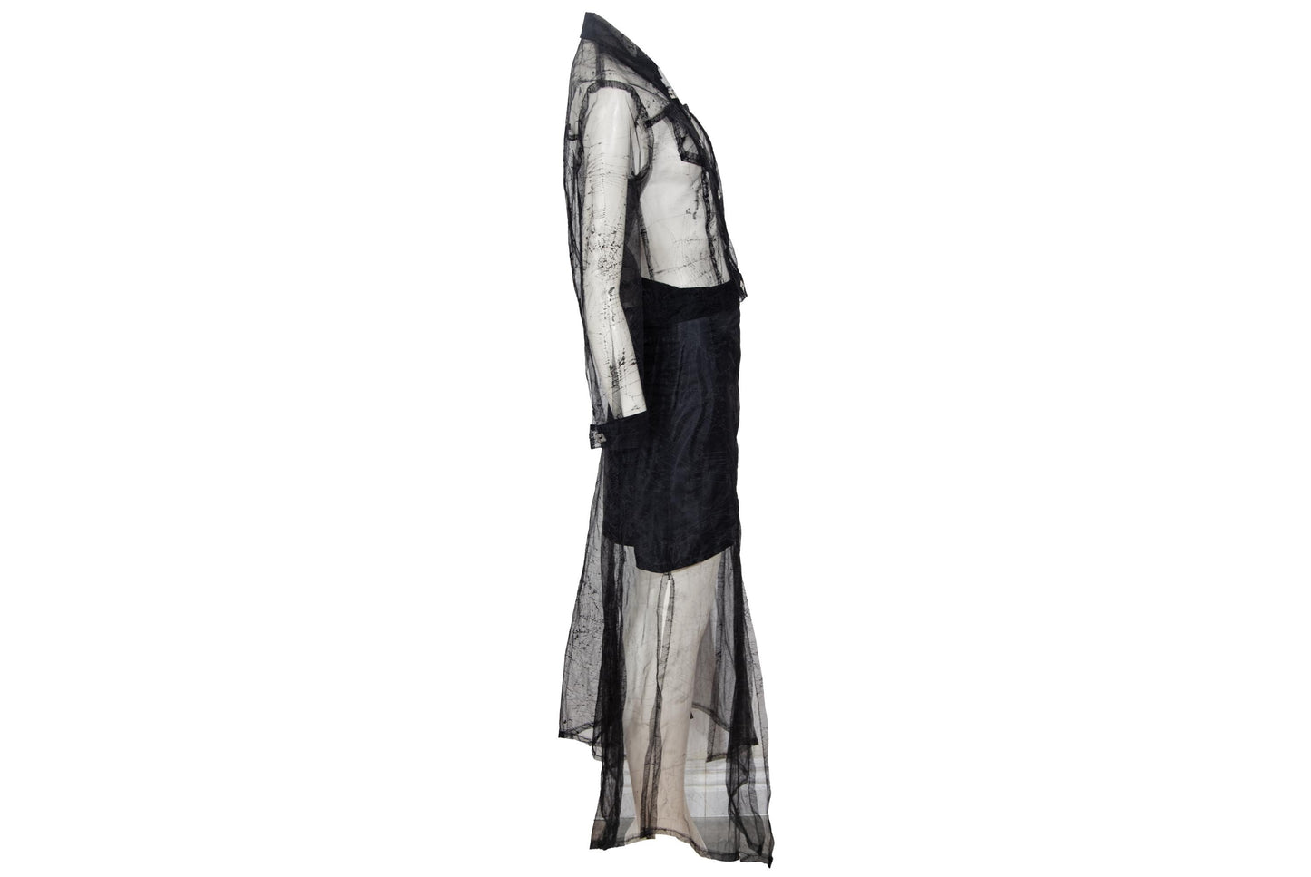 90s Biche de Bere black mesh spiderweb motif two piece shirt + skirt set