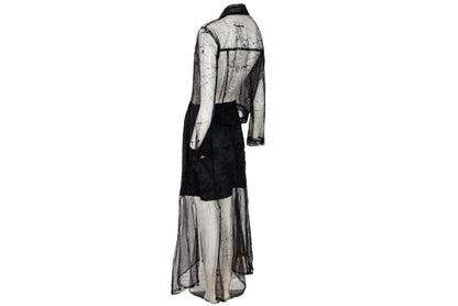 90s Biche de Bere black mesh spiderweb motif two piece shirt + skirt set