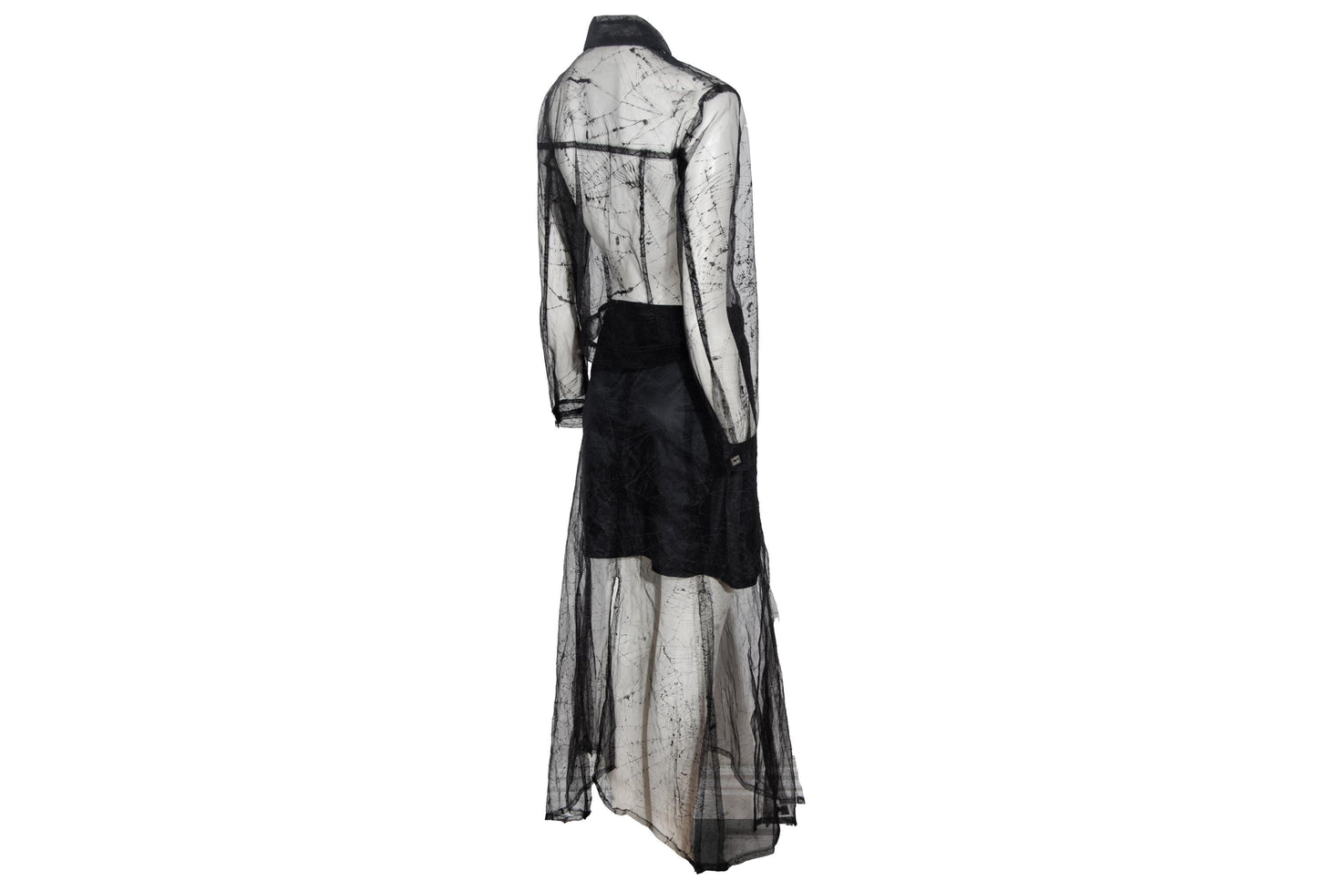 90s Biche de Bere black mesh spiderweb motif two piece shirt + skirt set
