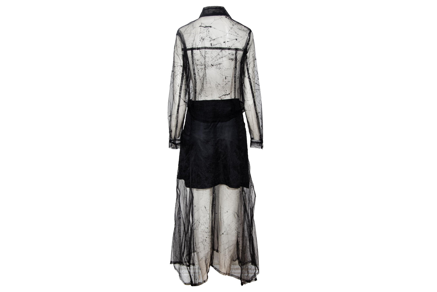 90s Biche de Bere black mesh spiderweb motif two piece shirt + skirt set