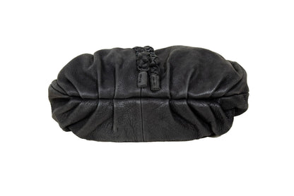 Vintage Japanese black pebbled leather handbag with horn detail