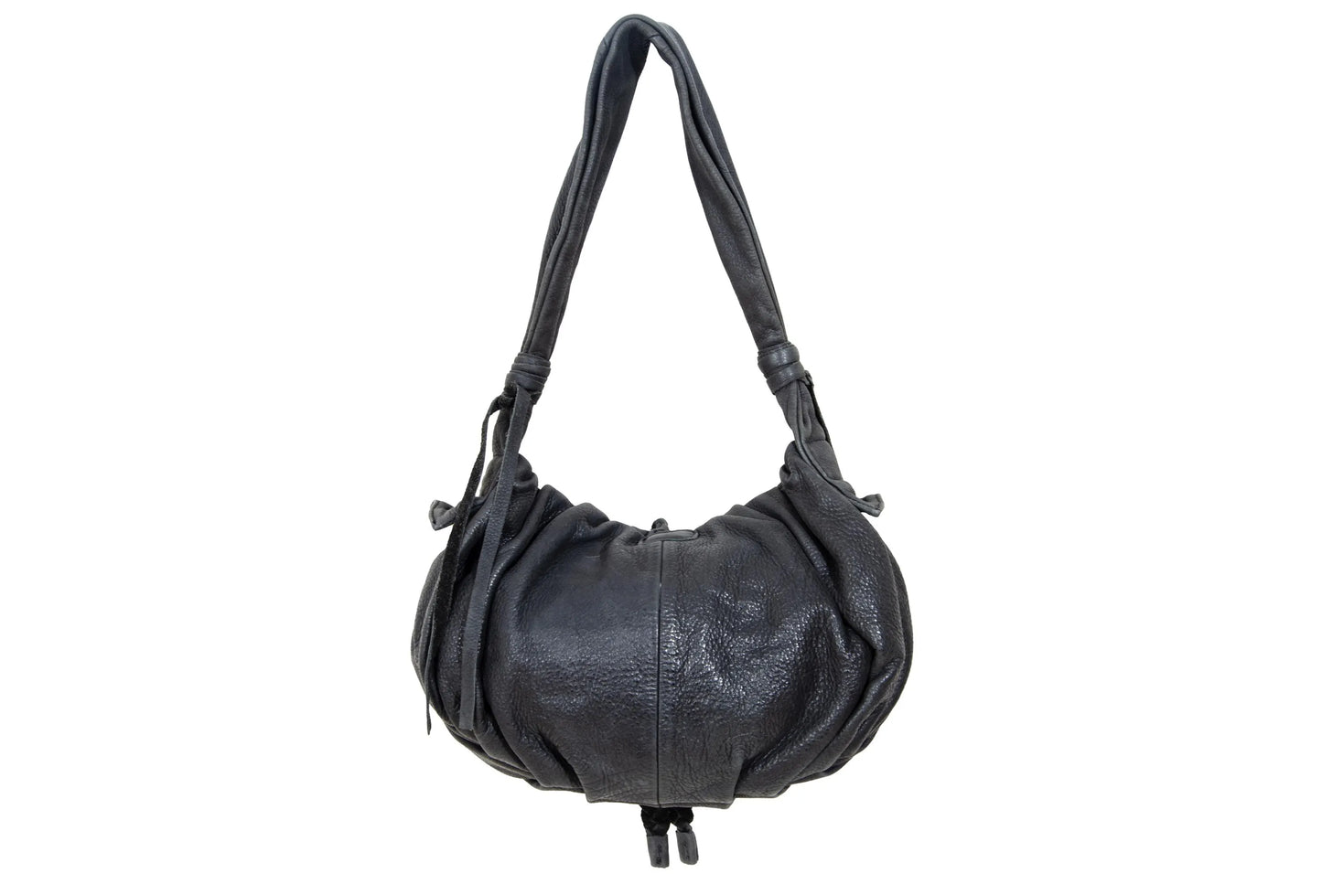 Vintage Japanese black pebbled leather handbag with horn detail