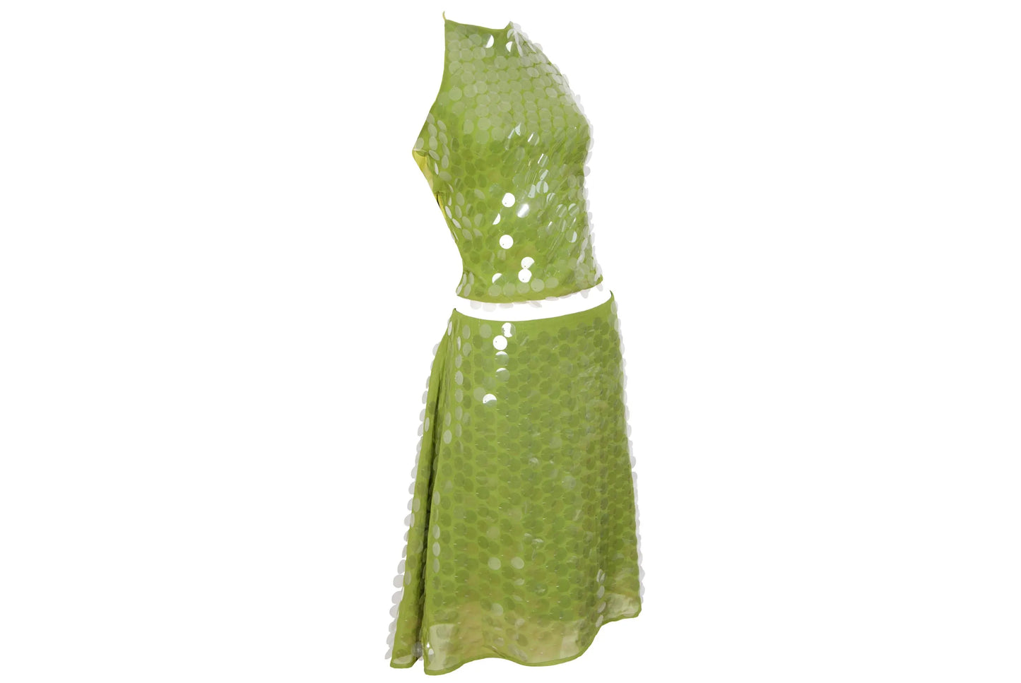 S/S 2002 Amaya Arzuaga top and skirt with large translucent plastic discs embellishments