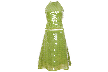 S/S 2002 Amaya Arzuaga top and skirt with large translucent plastic discs embellishments