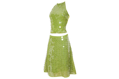 S/S 2002 Amaya Arzuaga top and skirt with large translucent plastic discs embellishments