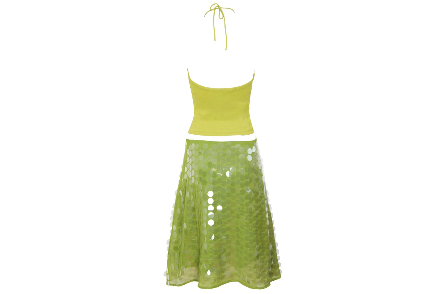 S/S 2002 Amaya Arzuaga top and skirt with large translucent plastic discs embellishments