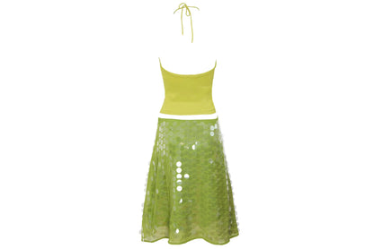 S/S 2002 Amaya Arzuaga top and skirt with large translucent plastic discs embellishments