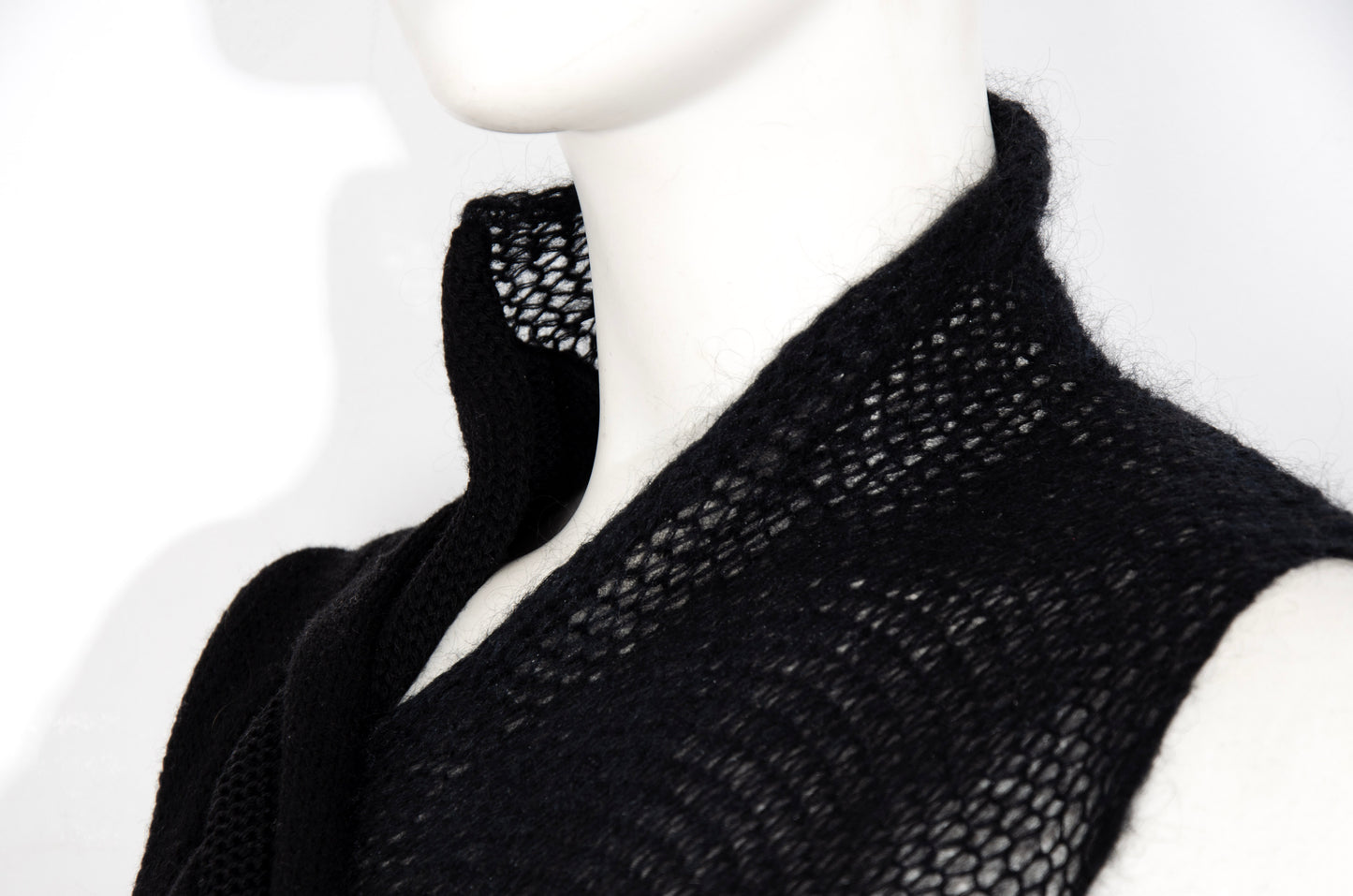 2000s avant garde black fuzzy mohair deformed knit cut out sleeveless top - Italian vintage
