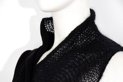 2000s avant garde black fuzzy mohair deformed knit cut out sleeveless top - Italian vintage