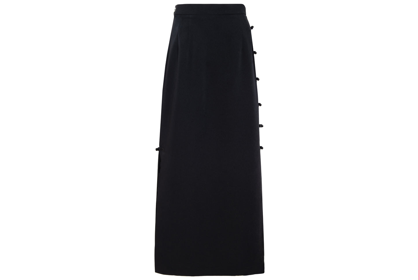90s French brand silk blend brandebourg closure black maxi skirt
