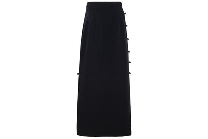 90s French brand silk blend brandebourg closure black maxi skirt