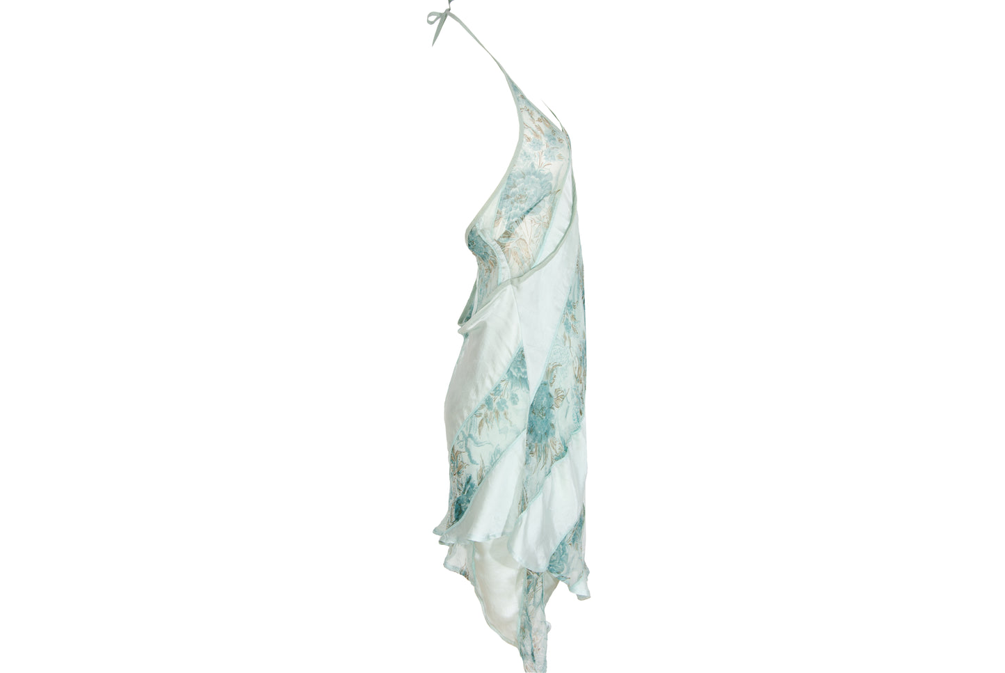 90s Kaat Tilley 100% silk watercolor floral print draped asymmetrical hem dress
