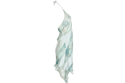 90s Kaat Tilley 100% silk watercolor floral print draped asymmetrical hem dress