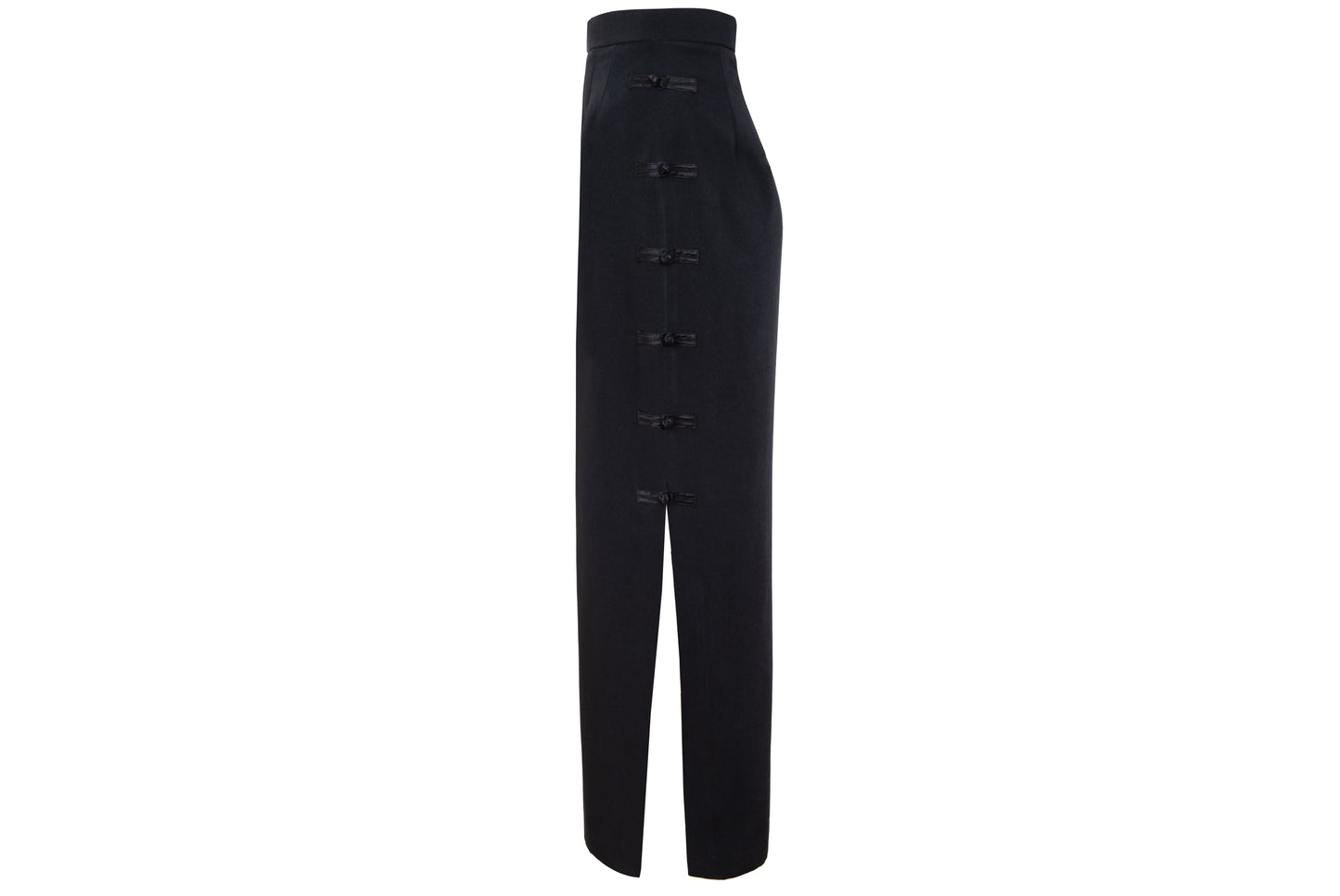90s French brand silk blend brandebourg closure black maxi skirt