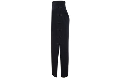 90s French brand silk blend brandebourg closure black maxi skirt