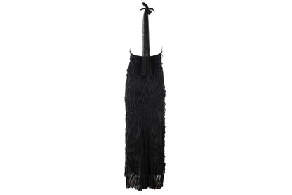 Vintage Italian designer abstract frayed cotton and mesh halter neck maxi dress
