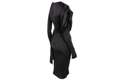 1980s Michel Klein black dress with draped 100% silk integrated scarf
