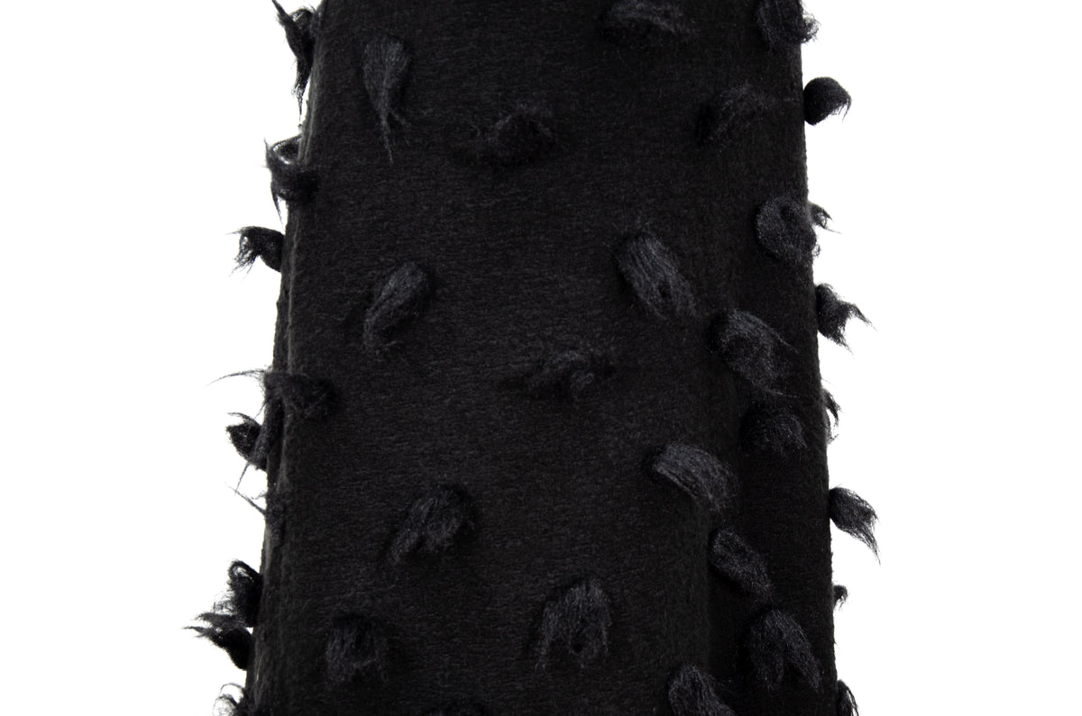 Rare Biche de Bere black boiled wool dress with 3D tufted wool pompom details