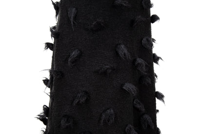 Rare Biche de Bere black boiled wool dress with 3D tufted wool pompom details