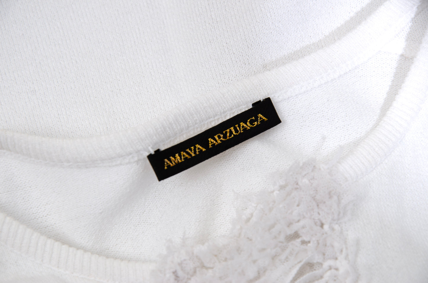 2000s Amaya Arzuaga white knit top with frayed mesh and ribbon corset front