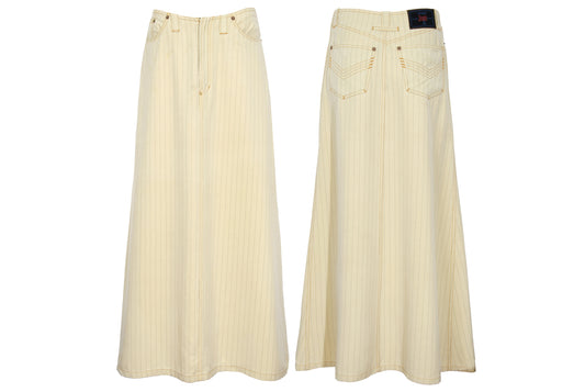 Vintage Jean Paul Gaultier butter yellow pinstripe low waisted maxi skirt