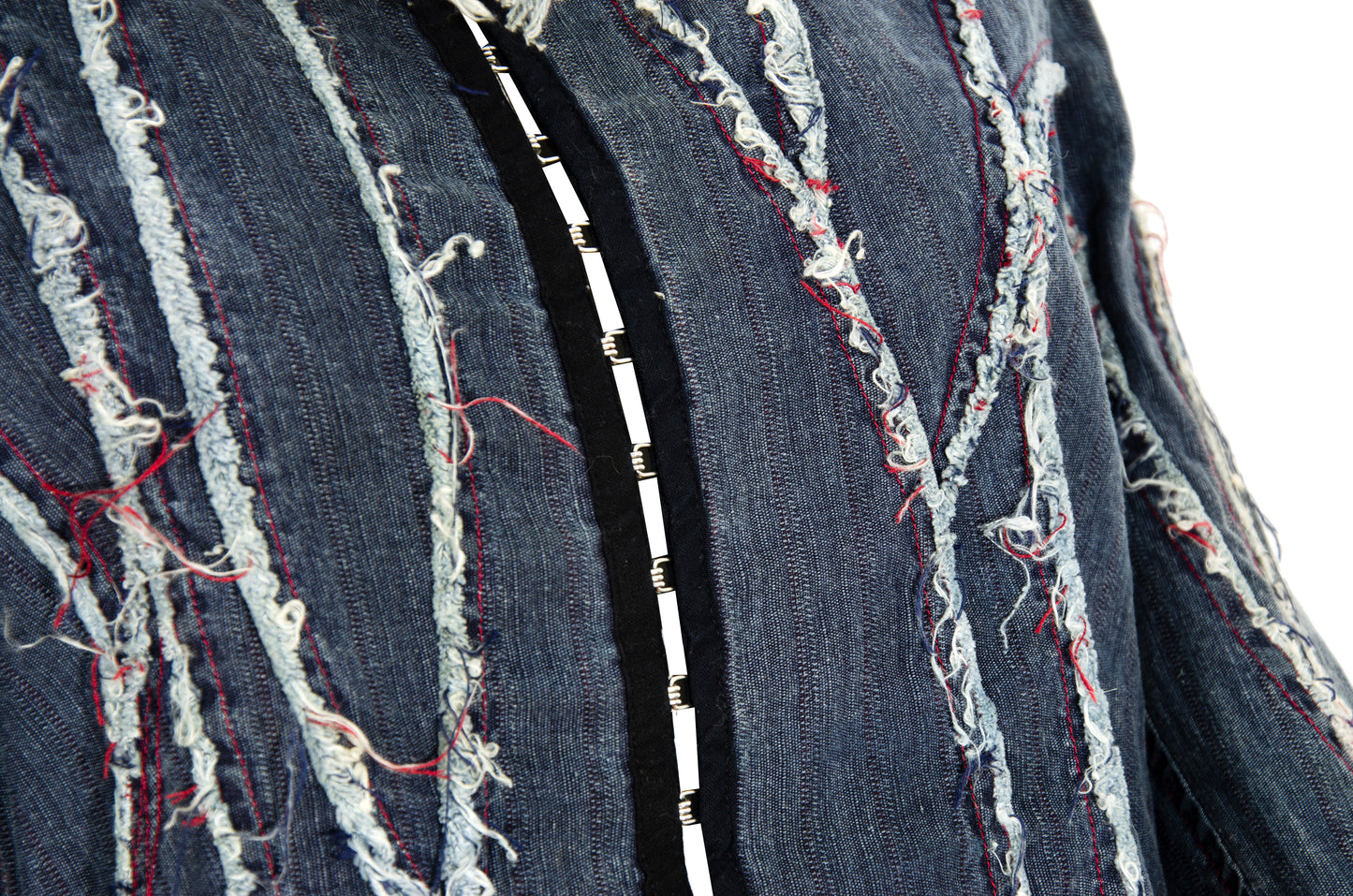 2000s French brand deconstructed denim hook & eye closure distressed denim shirt