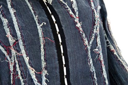 2000s French brand deconstructed denim hook & eye closure distressed denim shirt