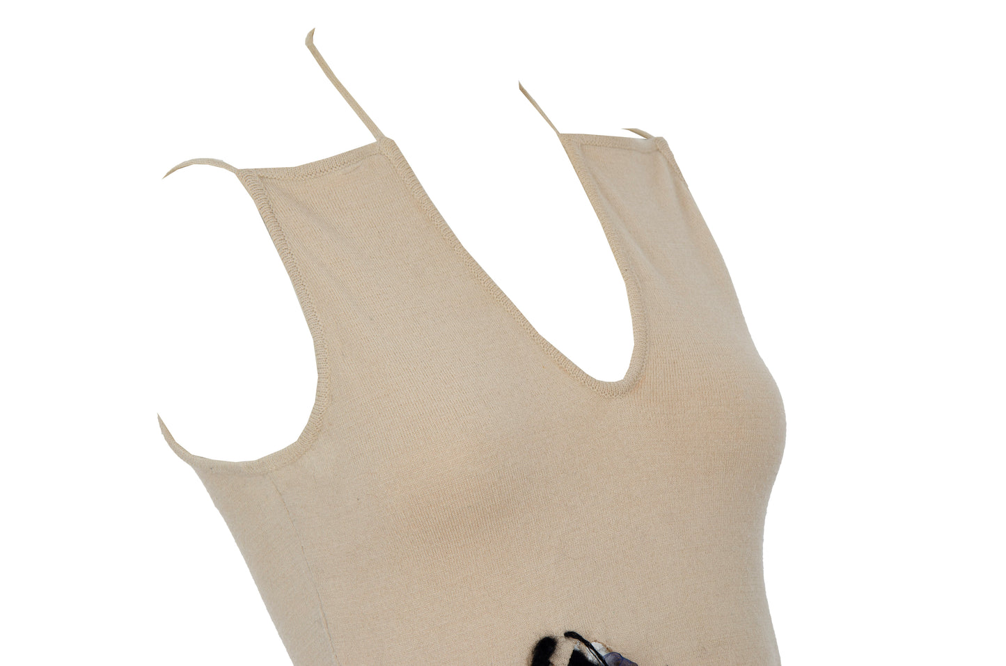 Vintage Amaya Arzuaga wool blend knit deconstructed top with woven ribbon appliqué