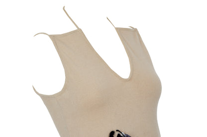 Vintage Amaya Arzuaga wool blend knit deconstructed top with woven ribbon appliqué
