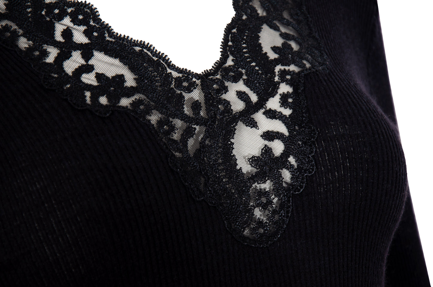 Vintage silk and wool sheer lace plunging neckline long sleeves top / Made in Italy
