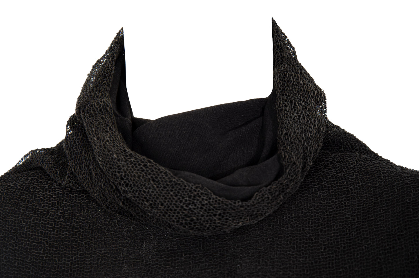 Vintage Sarah Pacini open fishnet knit cowl neck asymmetrical sleeveless dress