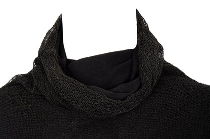 Vintage Sarah Pacini open fishnet knit cowl neck asymmetrical sleeveless dress