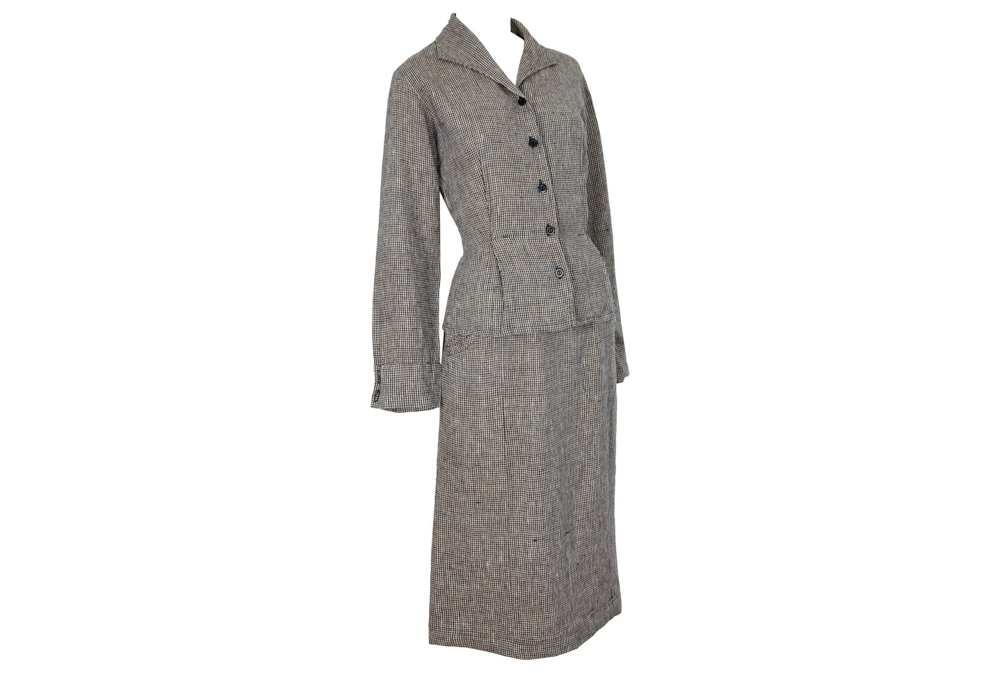 90s FLAX by Jeanne Engelhart 100% linen checkered blouse and skirt two piece set