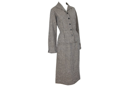 90s FLAX by Jeanne Engelhart 100% linen checkered blouse and skirt two piece set