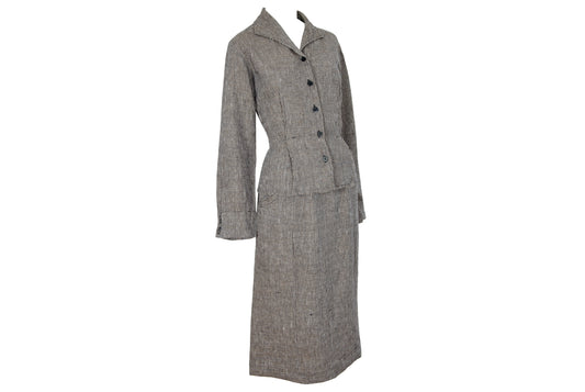 90s FLAX by Jeanne Engelhart 100% linen checkered blouse and skirt two piece set