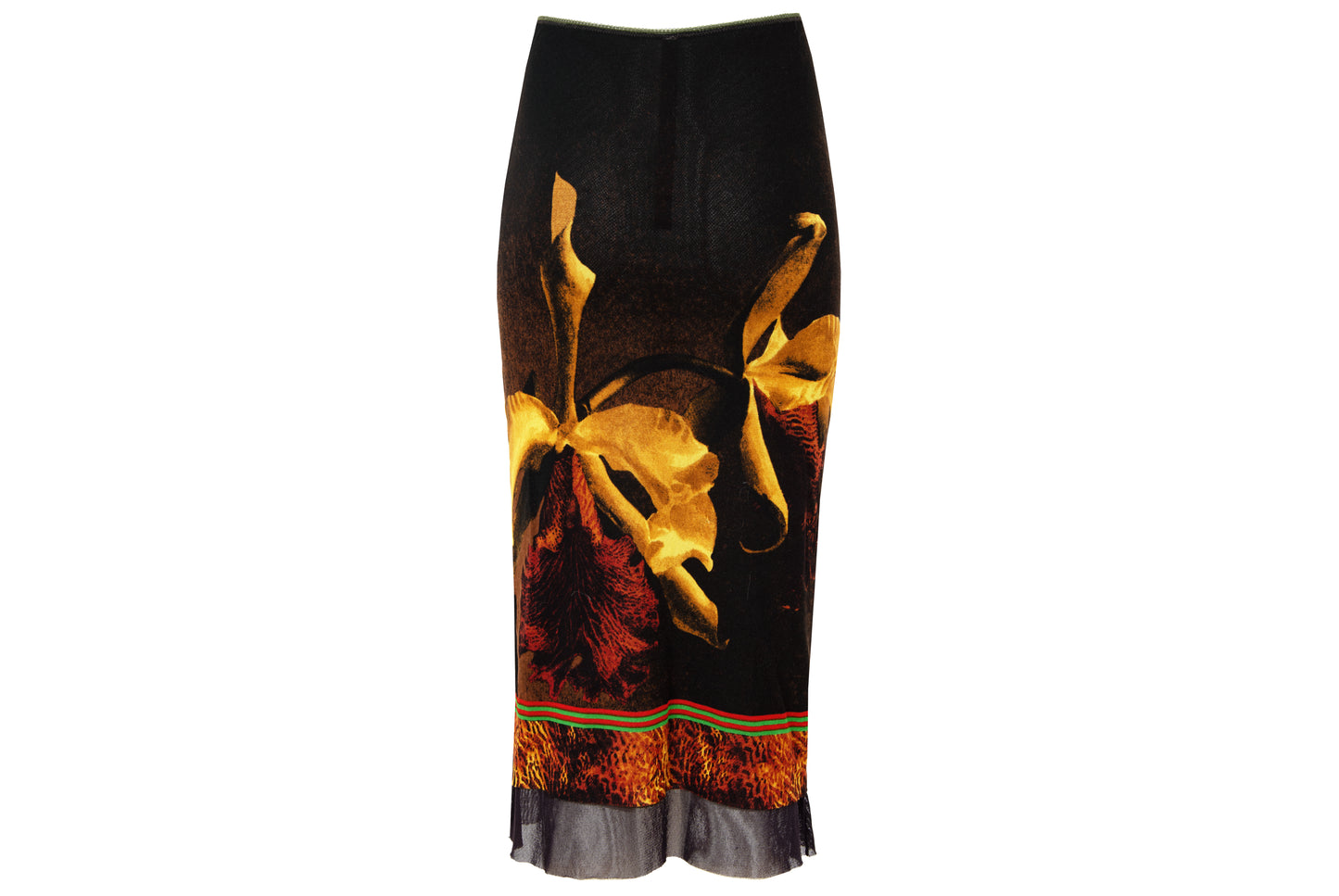 90s Italian brand sheer mesh orchid flower print skirt - Made in Italy