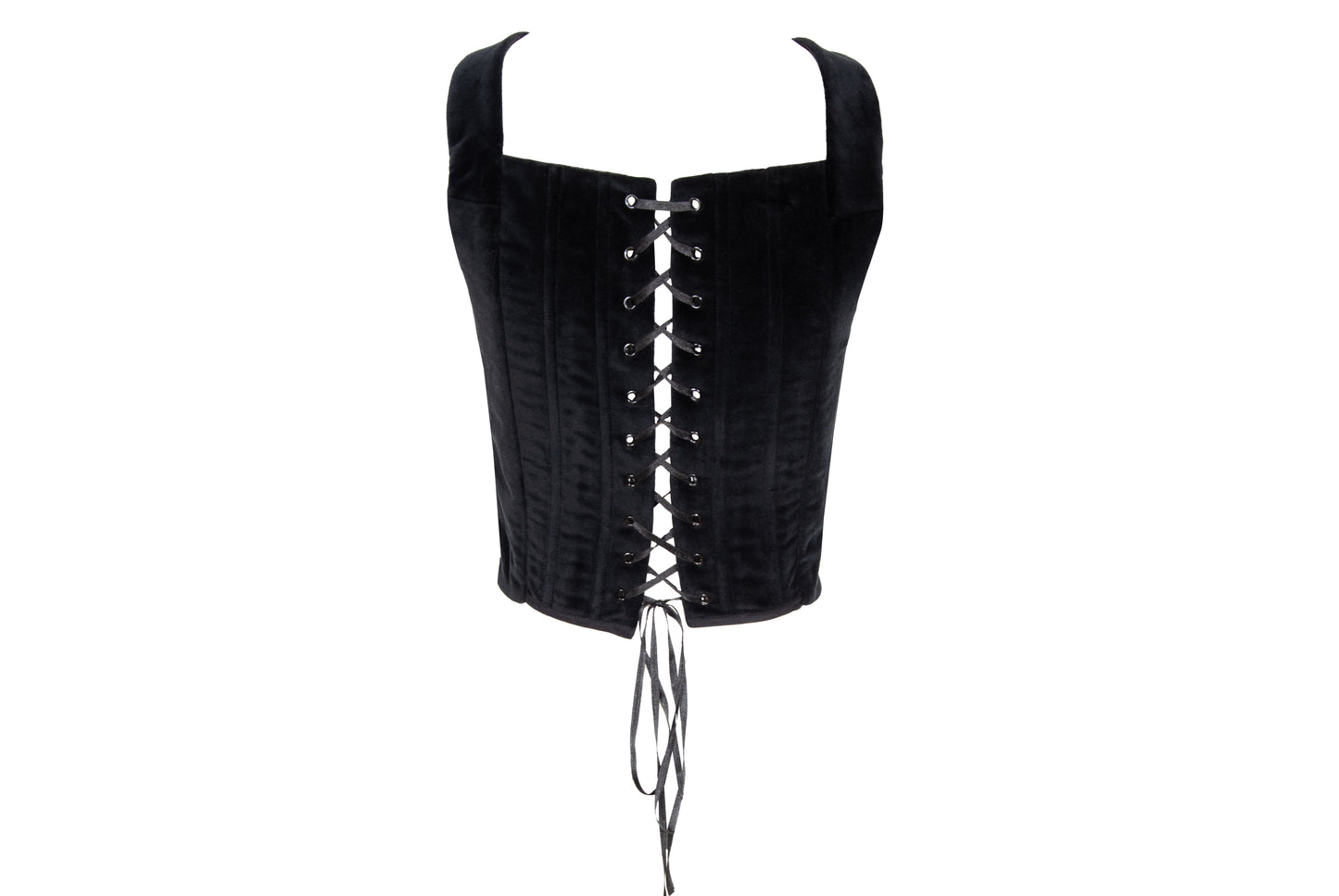 1990s Nicole Cadine black velvet corset with crystal beads and lace-up back