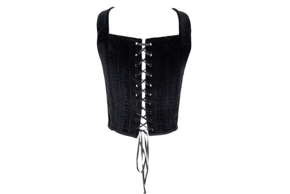 1990s Nicole Cadine black velvet corset with crystal beads and lace-up back