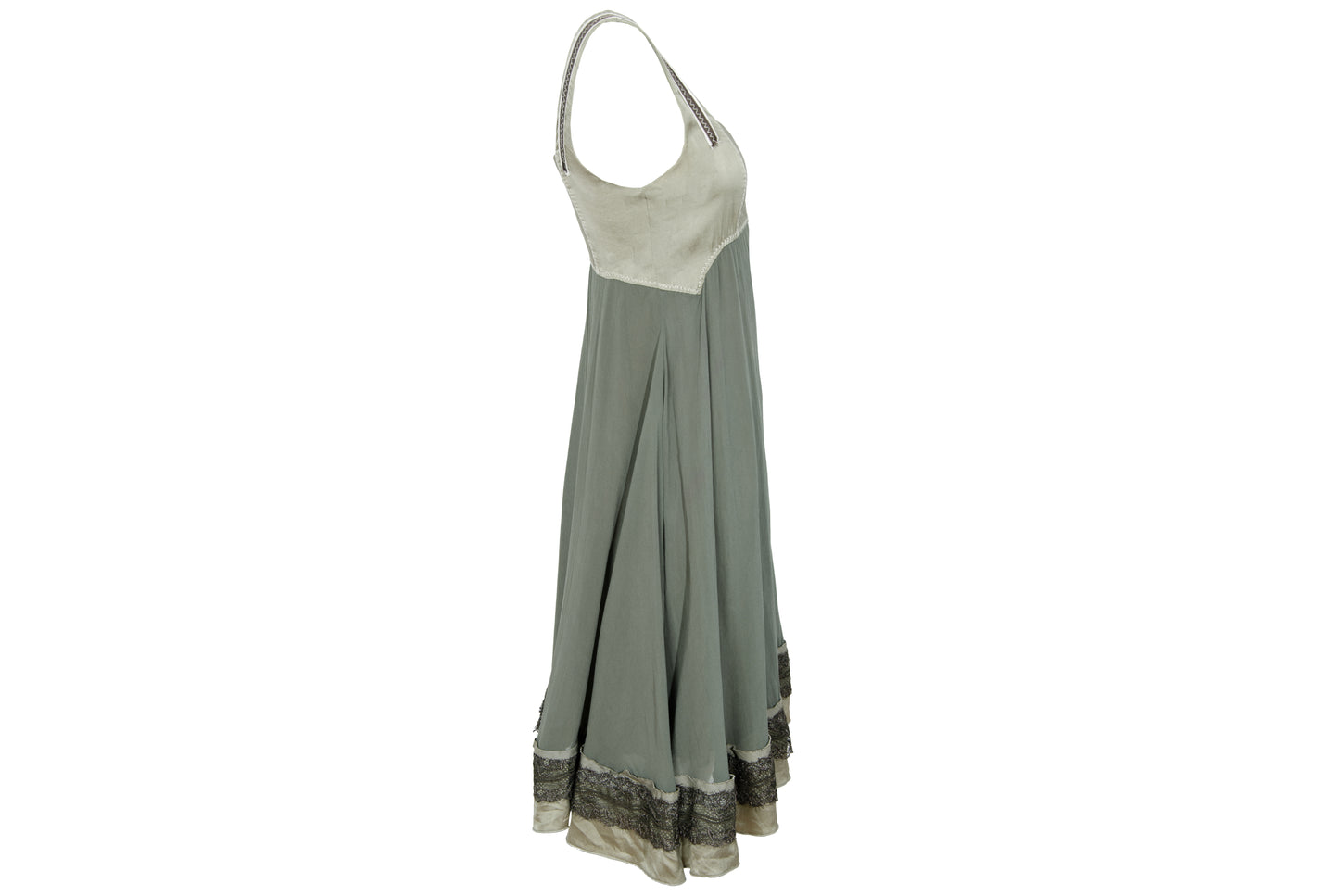 2000s Italian brand silk empire waist dress with lace trim - Made in Italy