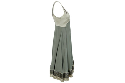 2000s Italian brand silk empire waist dress with lace trim - Made in Italy