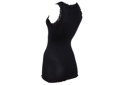 90s silk and cotton plunging neckline lace trim sleeveless top