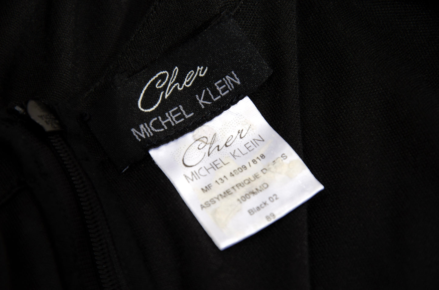 1980s Michel Klein black dress with draped 100% silk integrated scarf