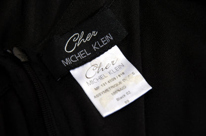 1980s Michel Klein black dress with draped 100% silk integrated scarf