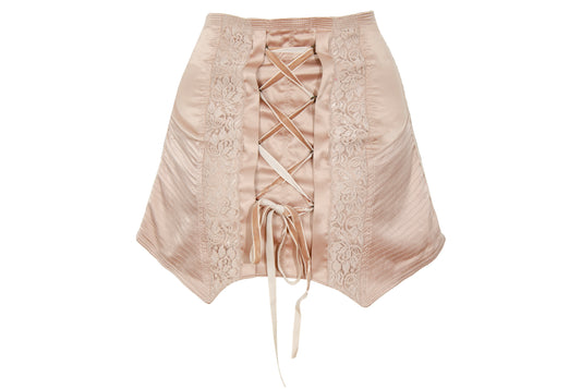 2000s dusty blush pink satin lace-up back girdle or waist cincher - Vintage French brand