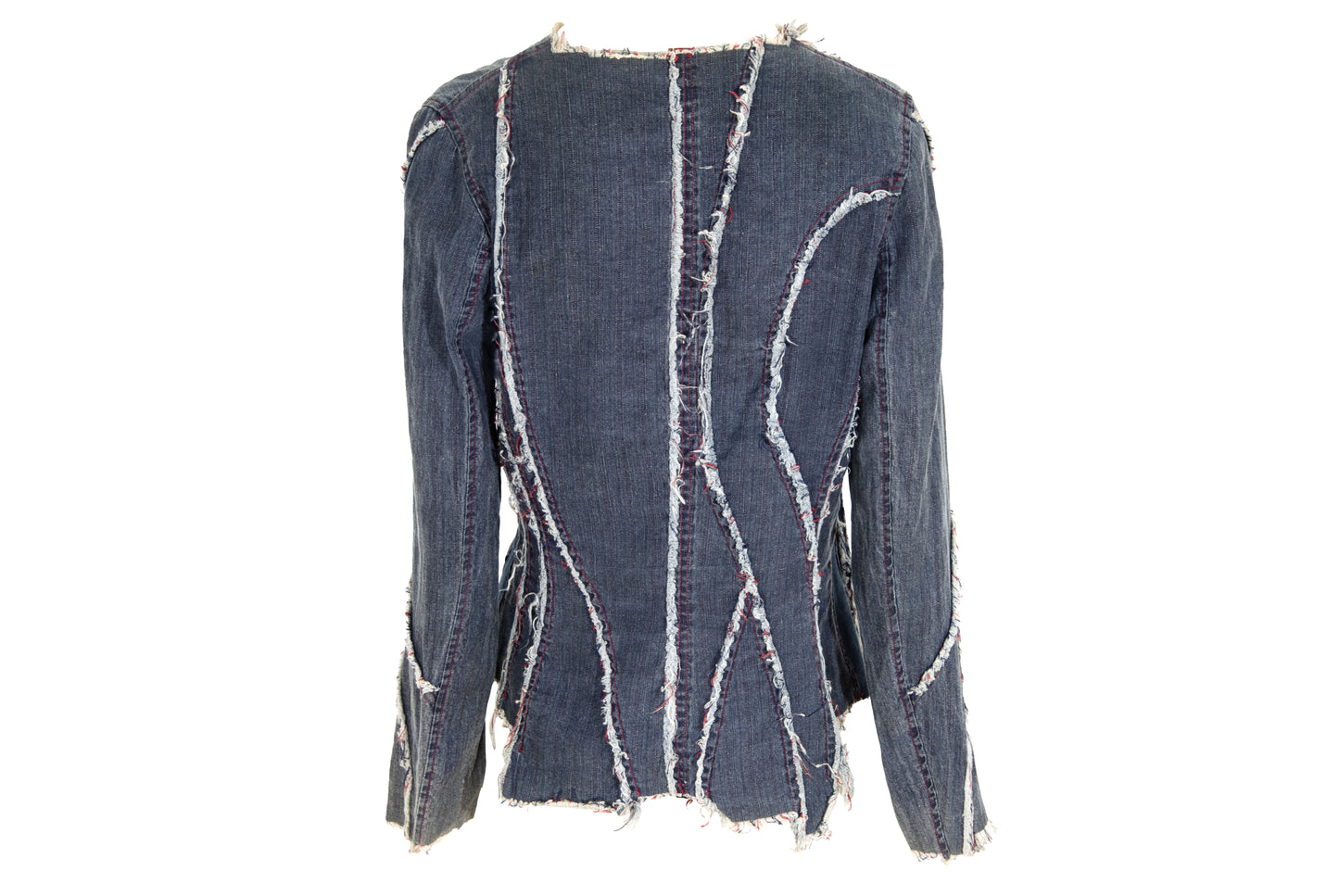 2000s French brand deconstructed denim hook & eye closure distressed denim shirt