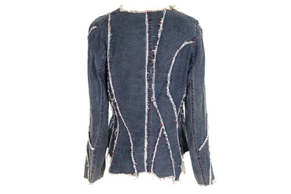 2000s French brand deconstructed denim hook & eye closure distressed denim shirt
