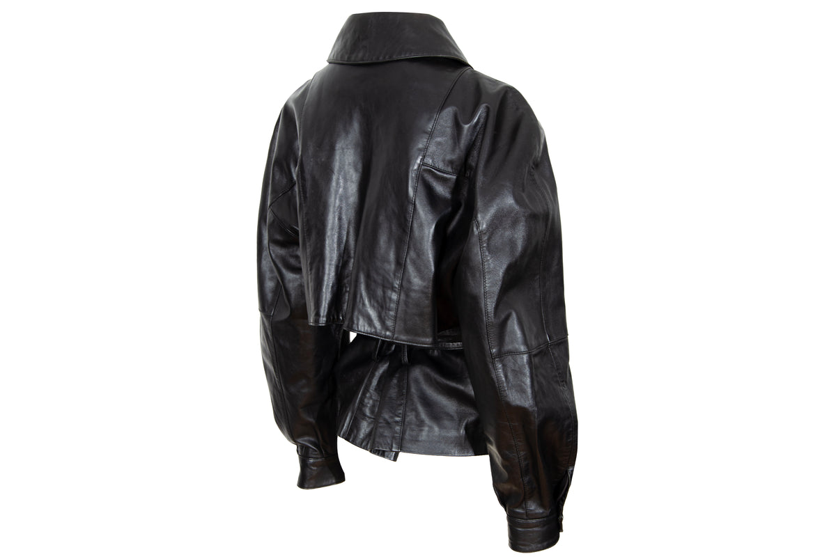 80s Michael Hoban for North Beach Leather black cinched waist biker jacket