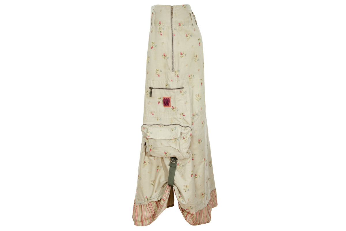 2000s Cop Copine utility multi pocket cargo skirt with romantic floral print